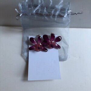 New Orchid Shaped Earrings Made from Real Orchids Sterling Pierced Ears Purple